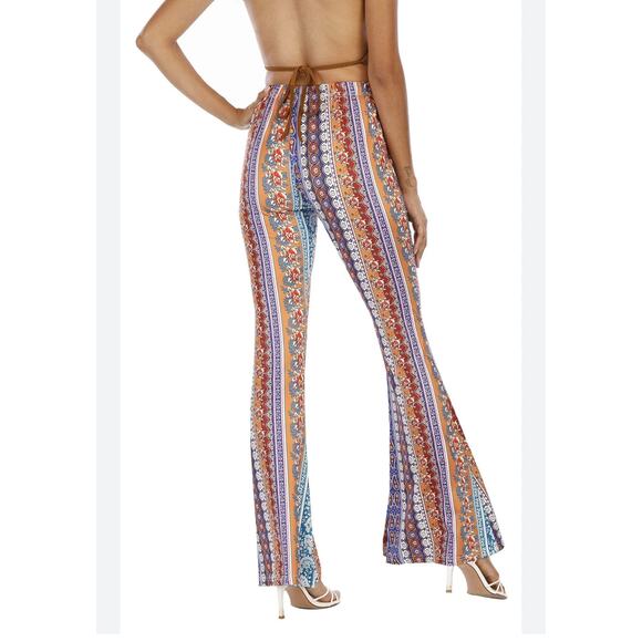 Flare Leggings Boho Bell Bottoms 70's Hippie Pants Multi Pattern Womens Medium - Picture 3 of 7